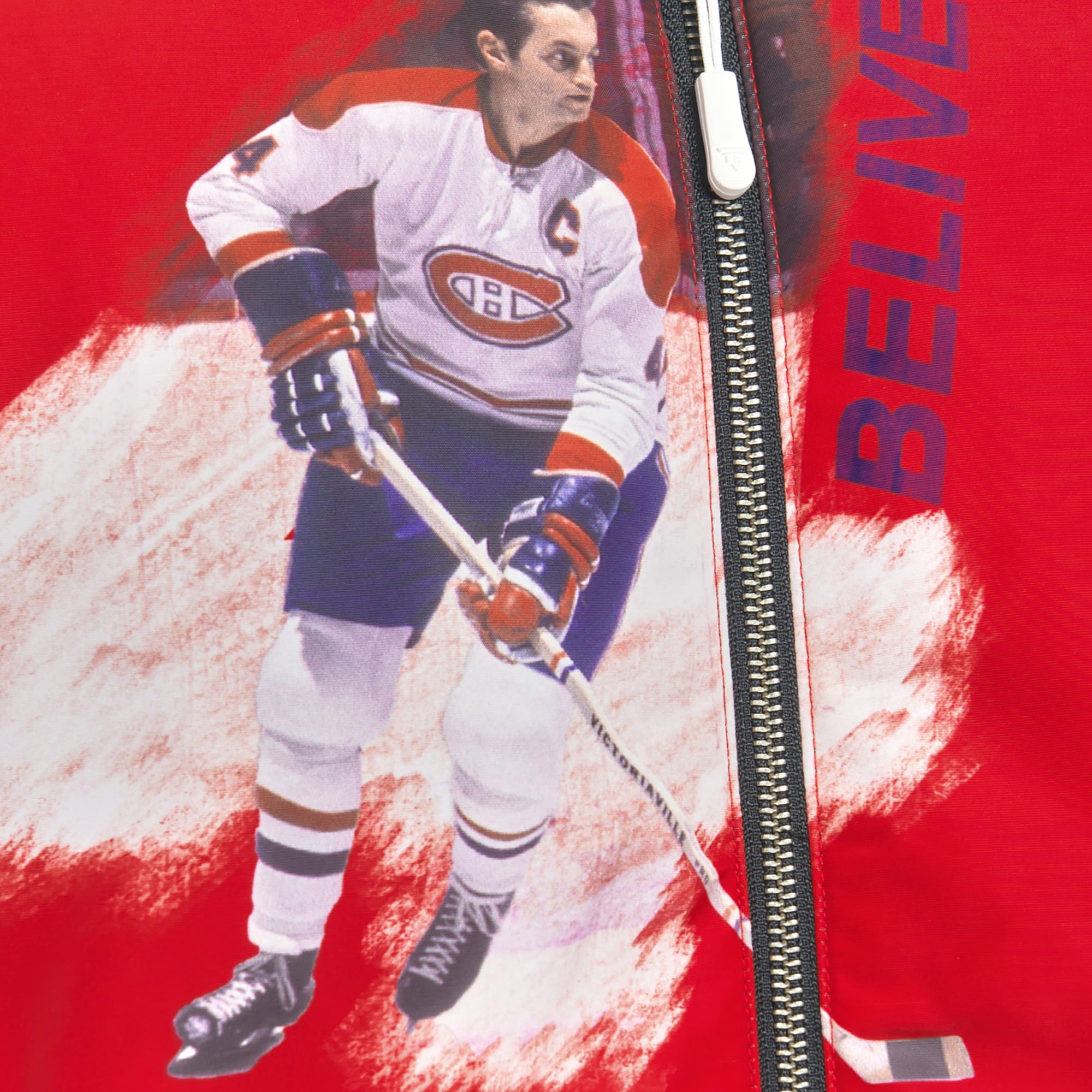 Veste bomber réversible à fermeture éclair intégrale FE Jean Beliveau rouge/noir pour homme, des Canadiens de Montréal